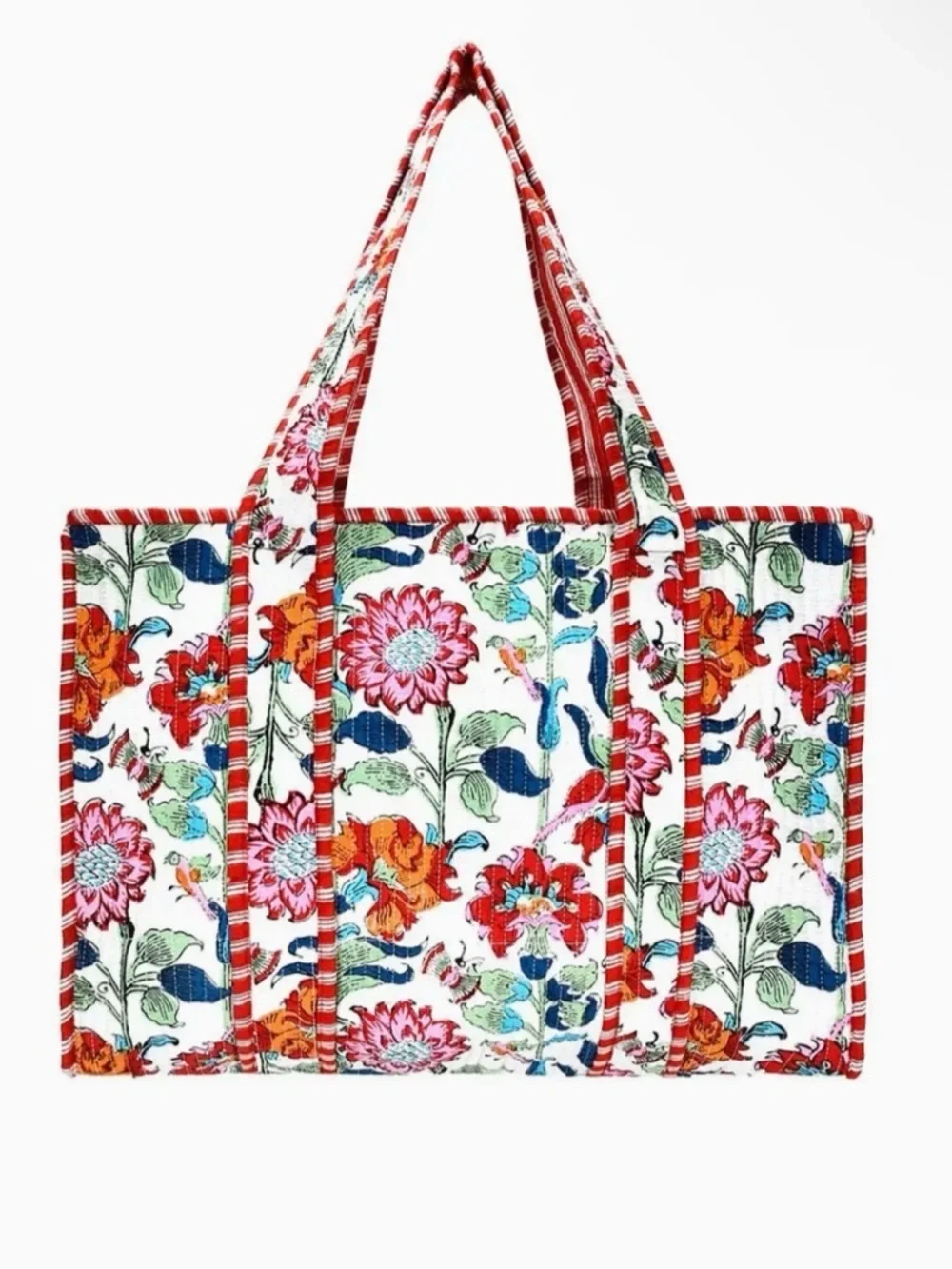 100% Cotton Handmade Floral Beach Tote Bag Small Vacation Summer Gift Spring
